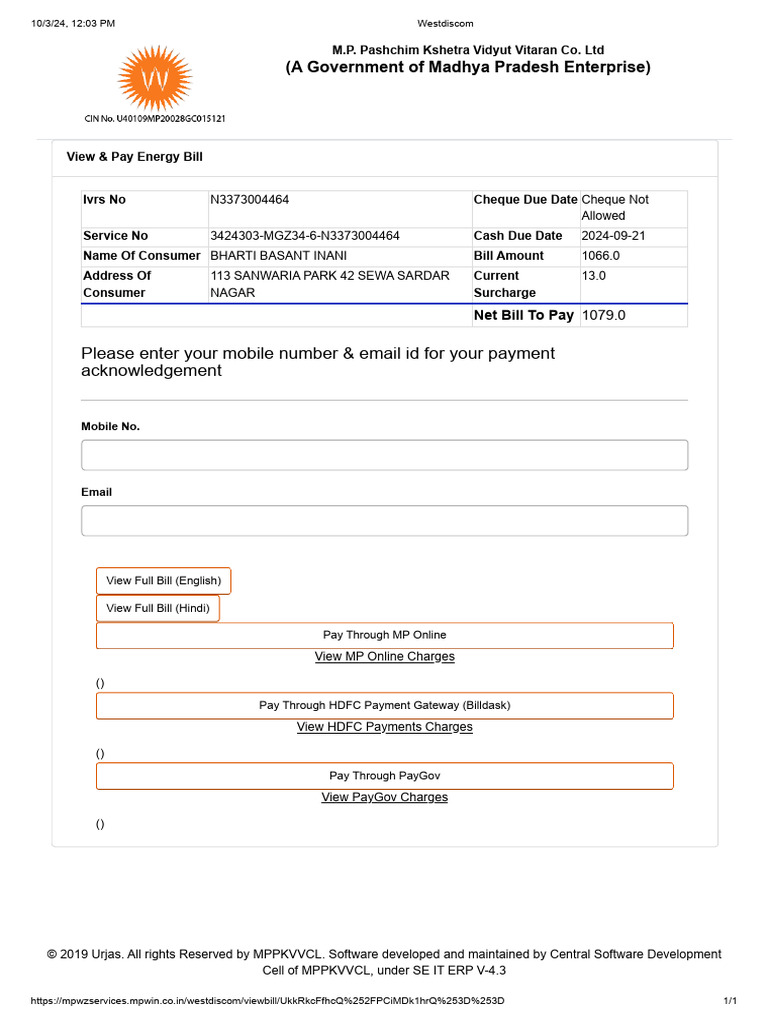 Indore Electricity Bill Payment Guide | PDF