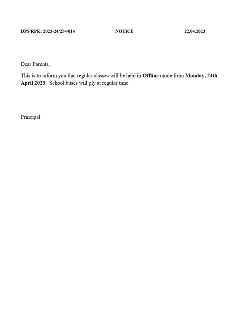 Offline Classes Resume April 24, 2023 | PDF