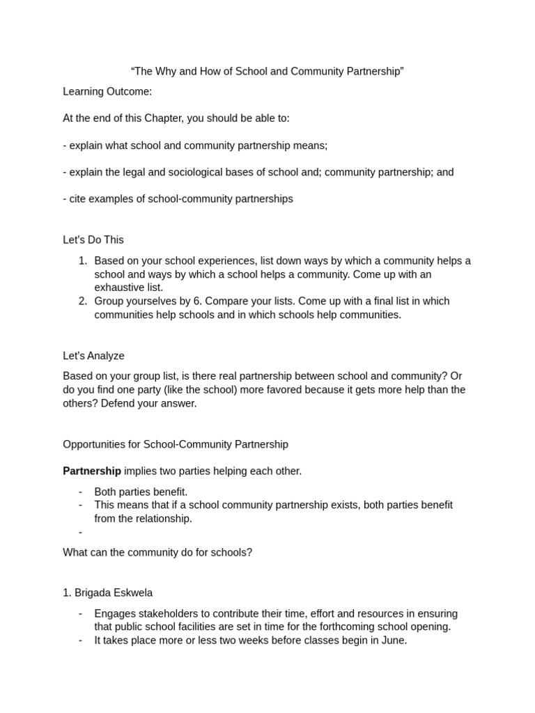 The Why and How of School and Community Partnership | PDF | Teachers ...