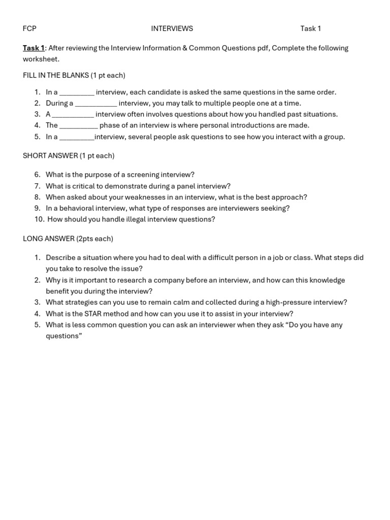 Interview Preparation Worksheet Guide | PDF