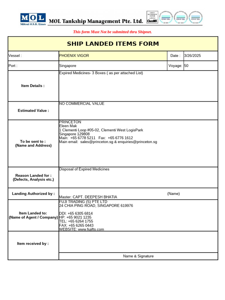 Disposal of Expired Medicines Form | PDF