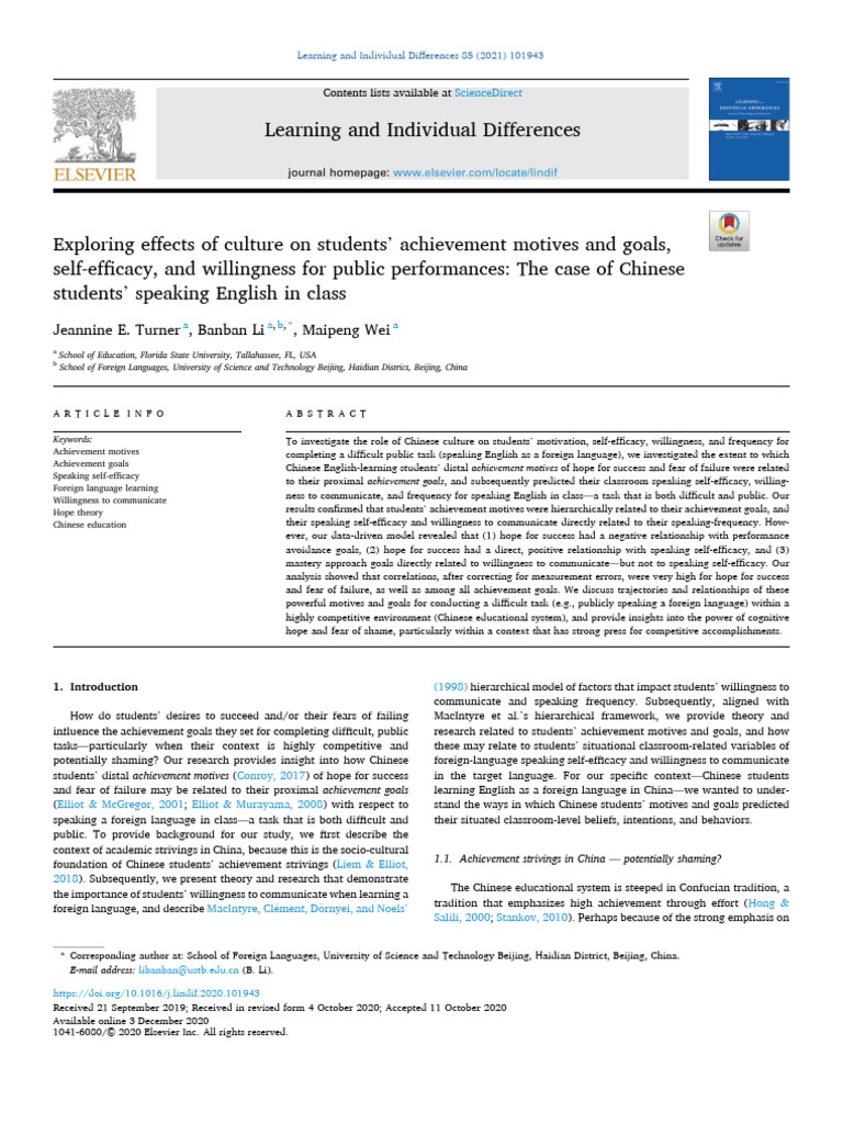 Cultural Impact on Chinese Students' Motivation | PDF | Motivational ...