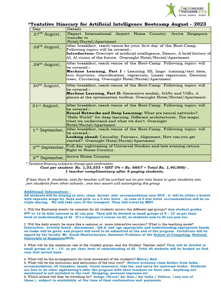 AI Bootcamp Itinerary for Students | PDF | Artificial Intelligence ...