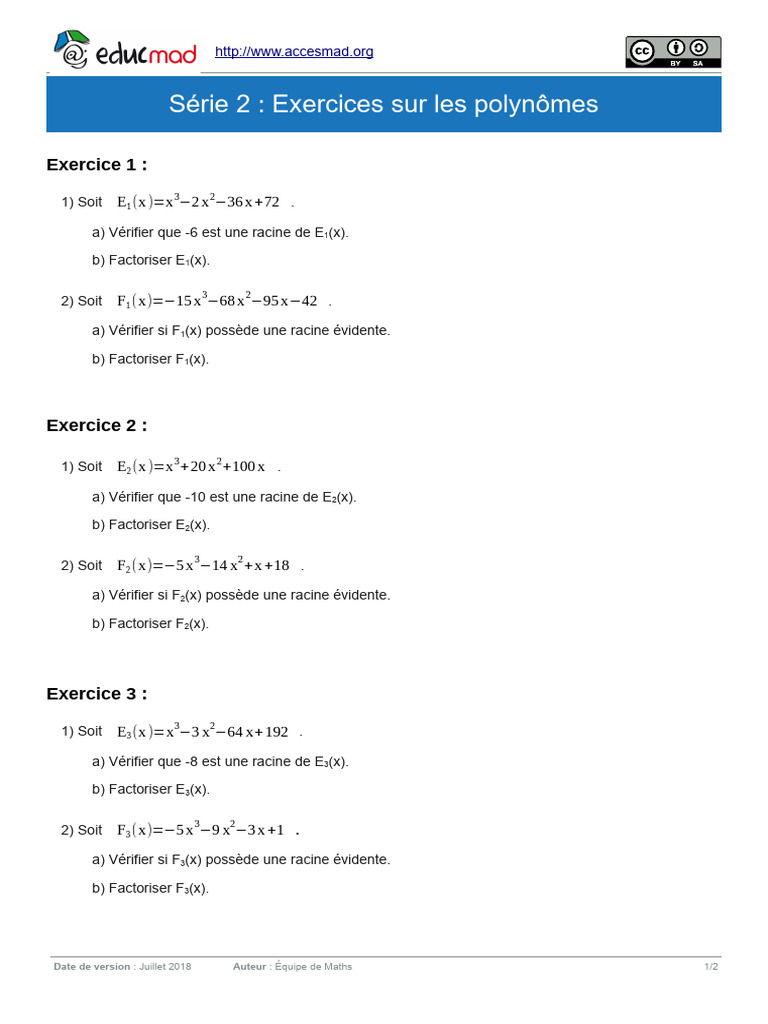 Exercices corrigés sur les polynômes | PDF