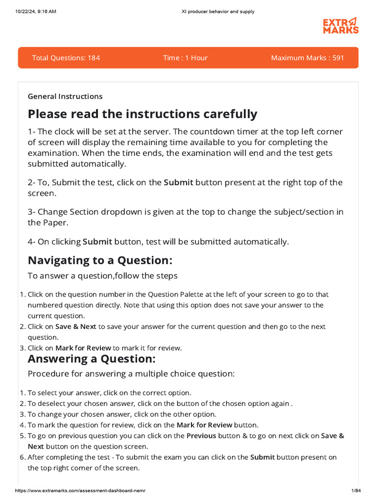Producer Behavior and Supply Exam Guide | PDF | Supply (Economics ...