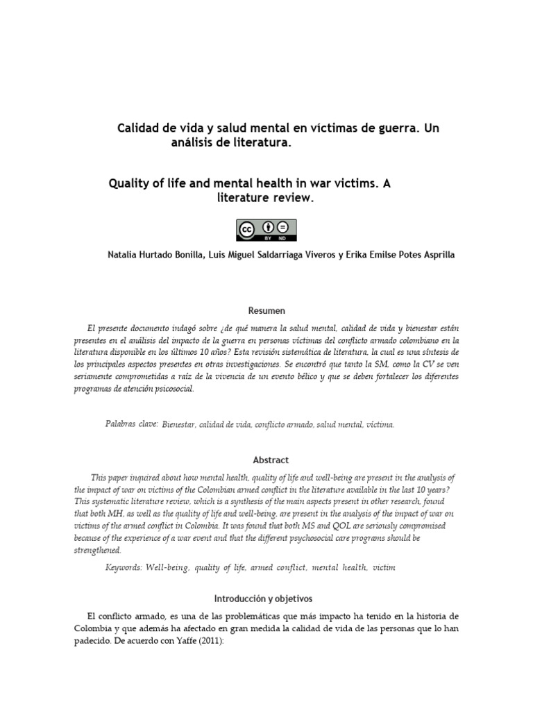 Salud Mental y Calidad de Vida en Víctimas de Guerra | PDF | Apoyo ...