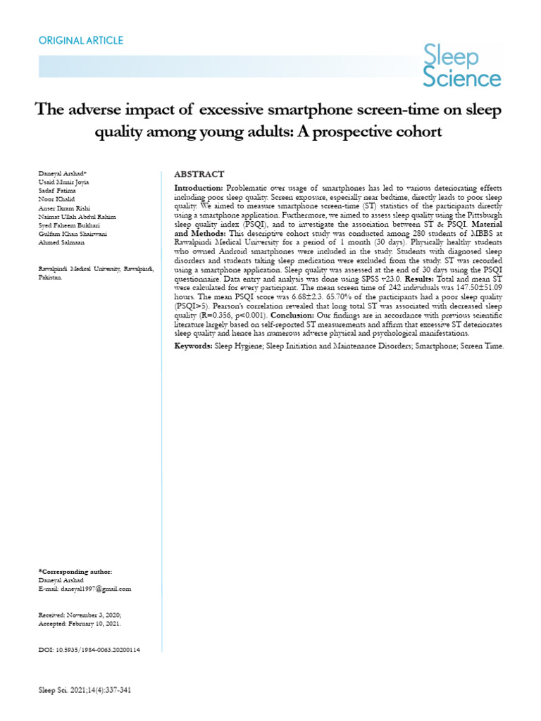 Smartphone Use and Sleep Quality Impact | PDF | Sleep