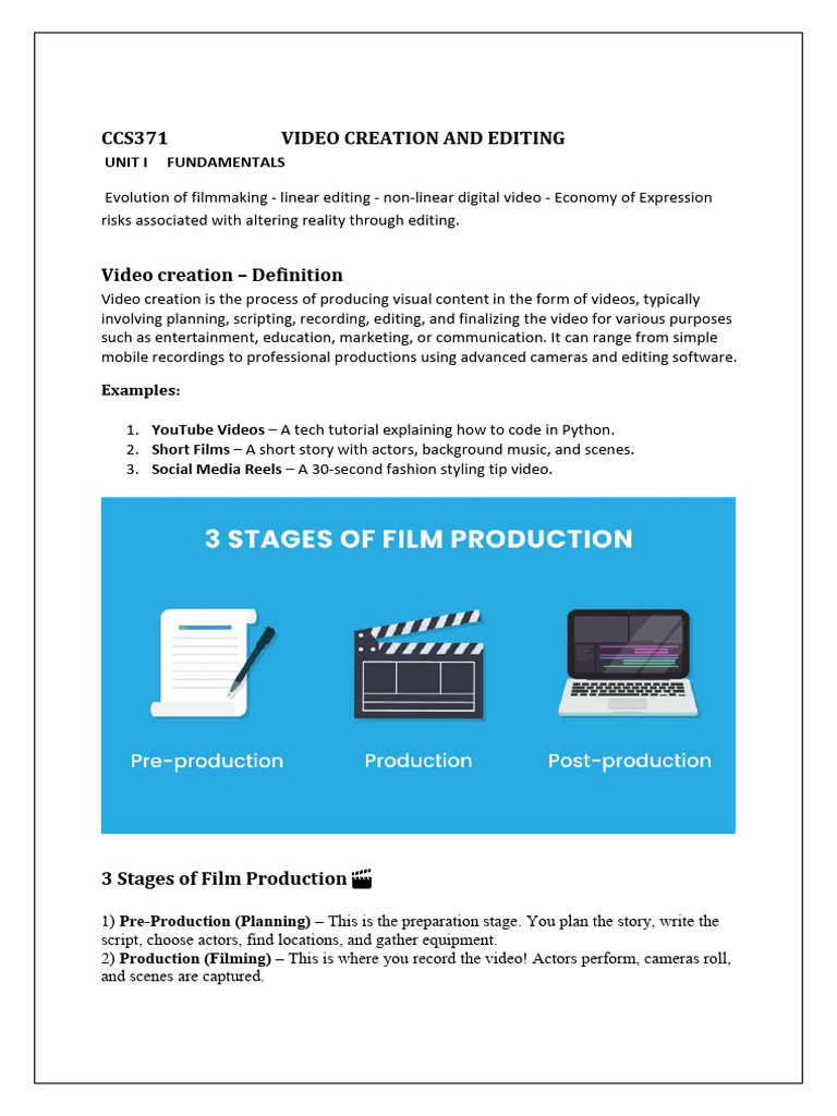 Filmmaking: Stages and Editing Techniques | PDF | Editing