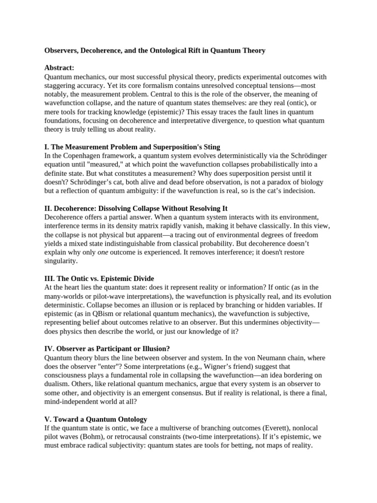 Decoherence and Observer Role in Quantum Theory | PDF | Quantum ...