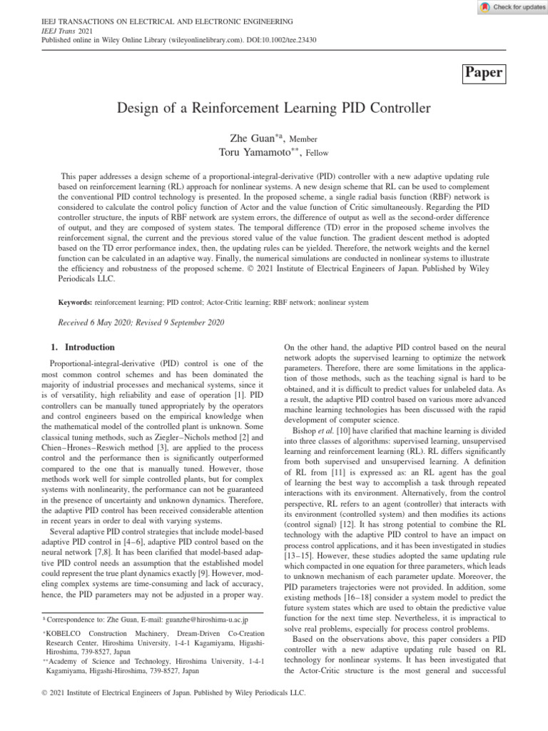 Reinforcement Learning for PID Control | PDF | Control Theory | Machine ...