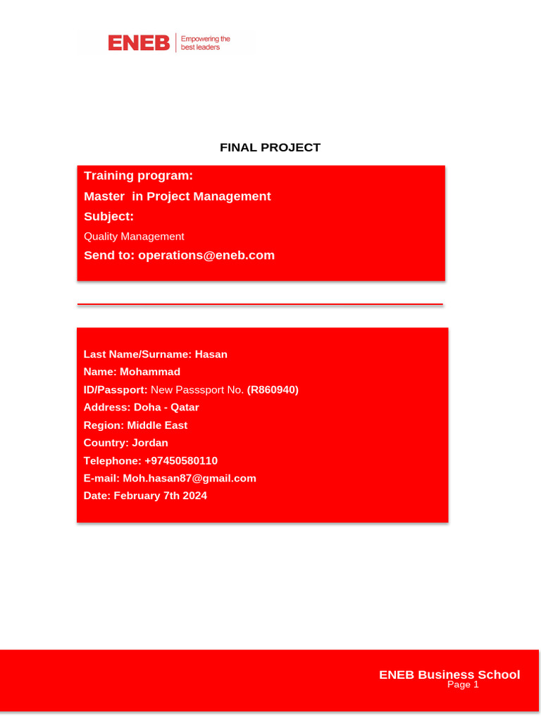 Final Project Guidelines for Quality Management | PDF | Risk Management ...