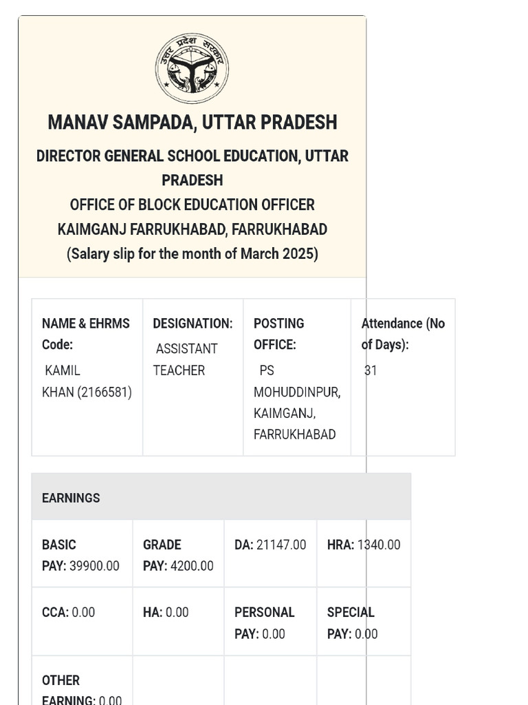 Salary Slip For The Month of March 2025 | PDF