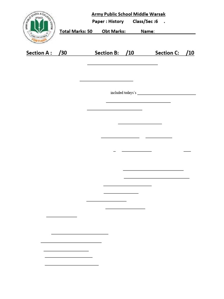hist_paper_Grade_6 2nd Term | PDF | Asia