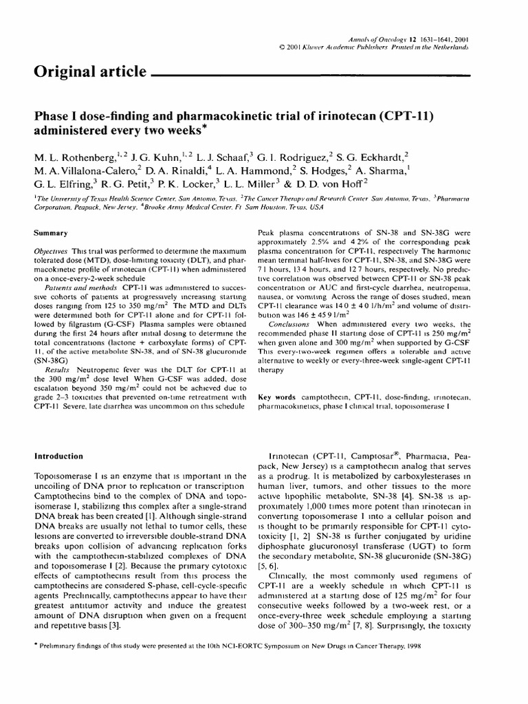 Phase I Dose-Finding and Pharmacokinetic Trial of Irinotecan (CPT-11 ...
