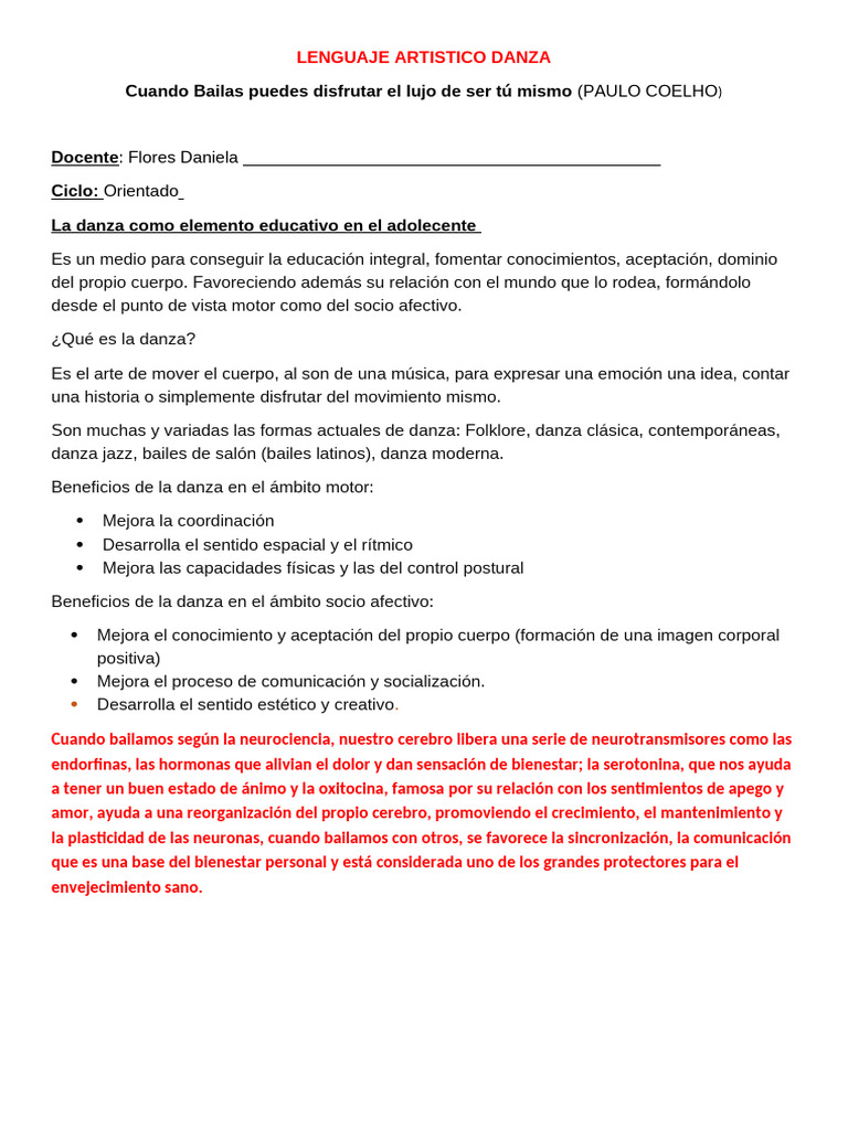 Lenguaje Artístico en la Danza | PDF | Bailes | Las artes escénicas