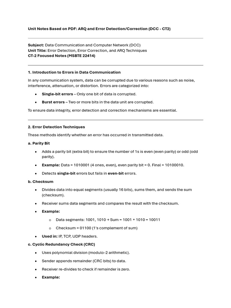 Unit Notes Based on PDF | PDF | Error Detection And Correction ...
