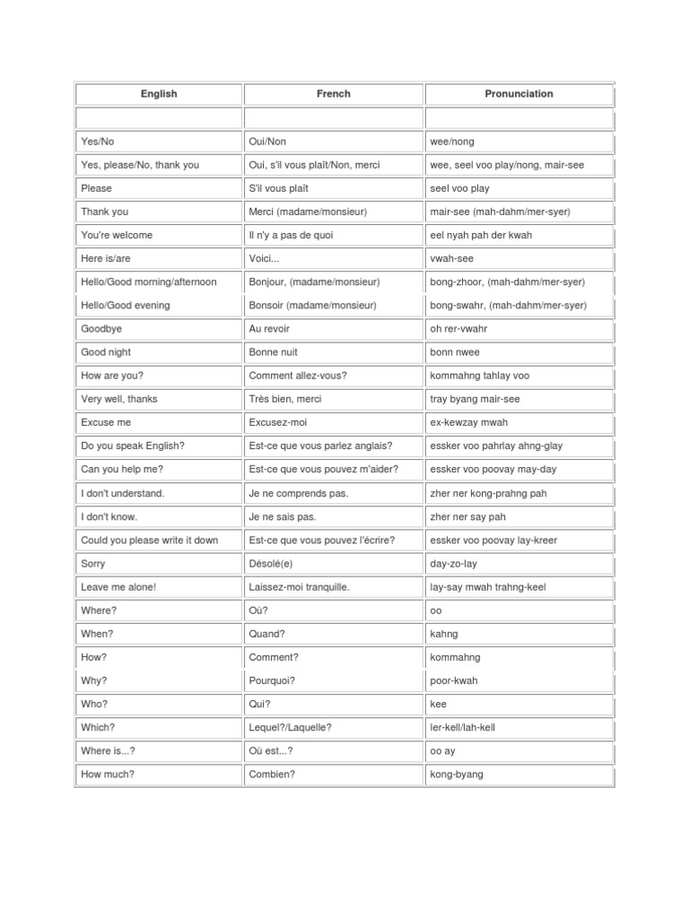 Basic French Phrases for Travel PDF