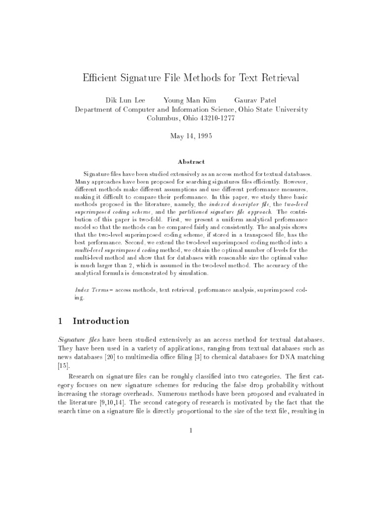 Efficient Signature File Methods | PDF | Information Retrieval | Databases