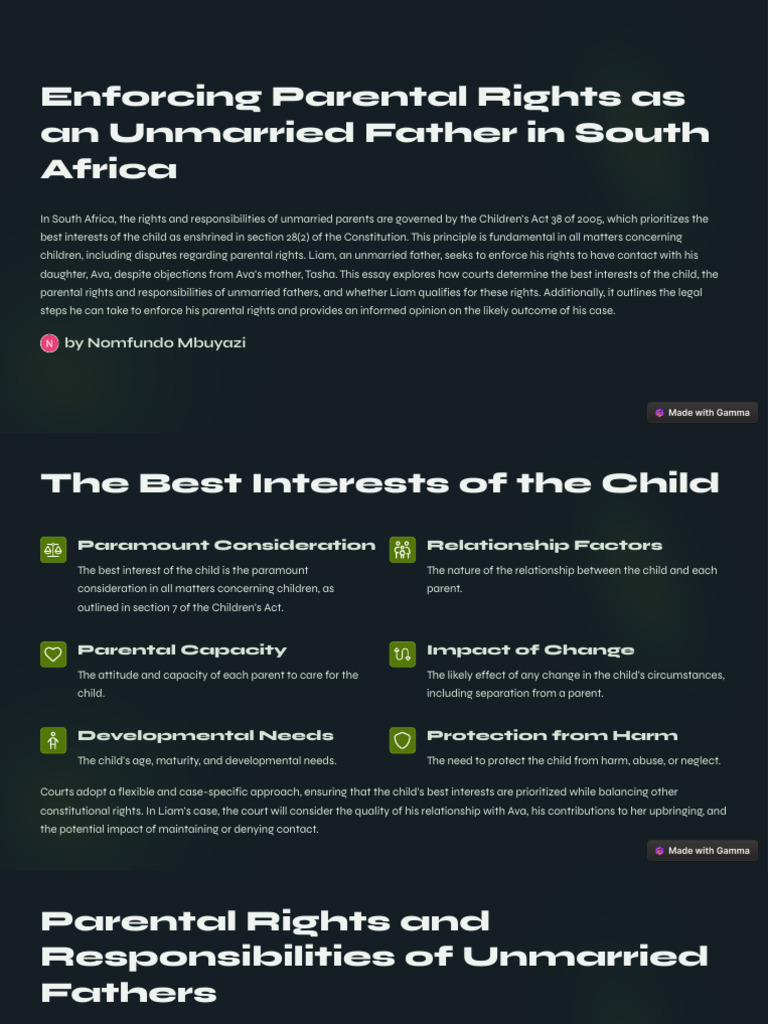 Unmarried Father's Rights in South Africa | PDF | Best Interests | Father