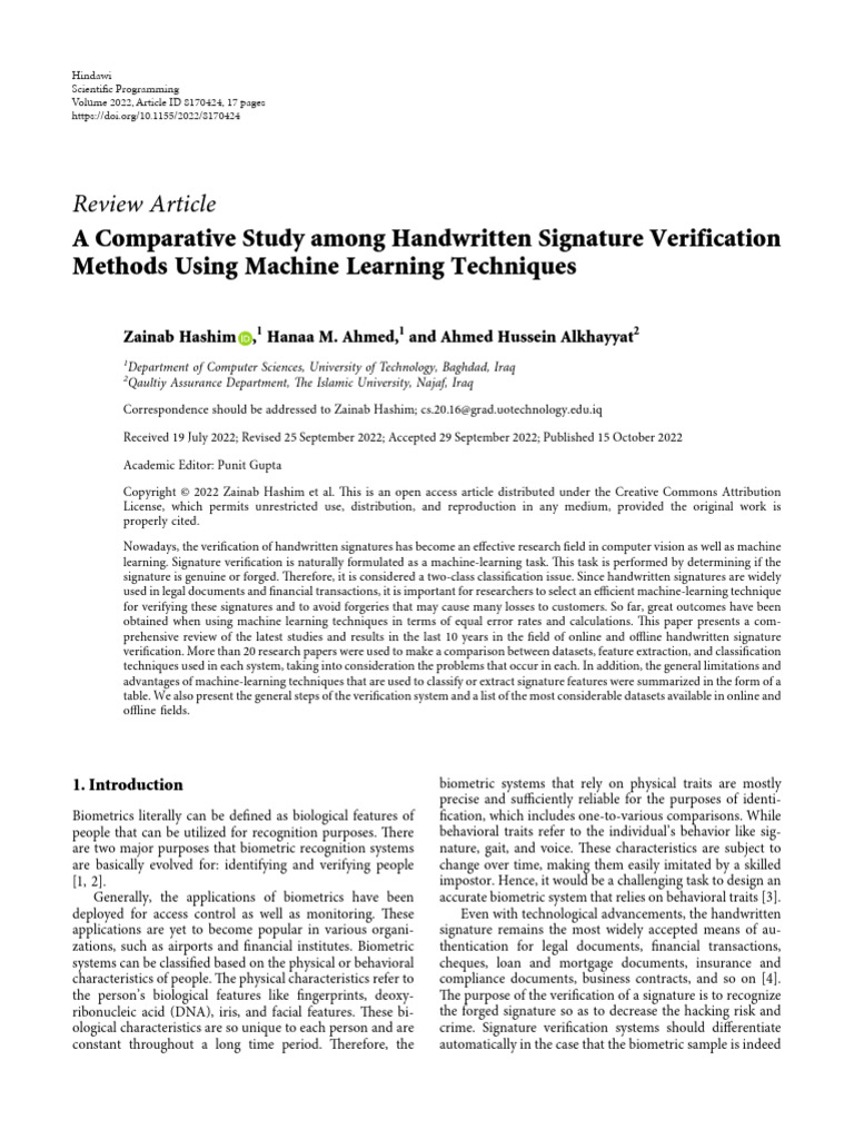 A Comparative Study Among Handwritten Signature Ve | PDF | Biometrics ...