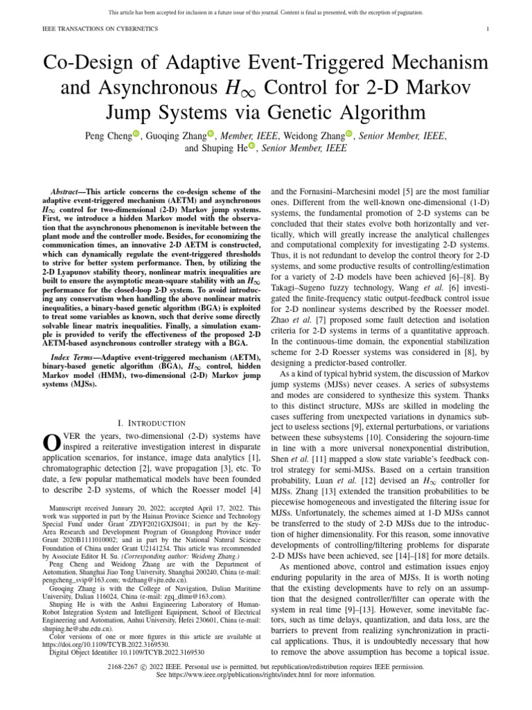 Adaptive Event-Triggered Control for 2-D Systems | PDF | Control Theory ...