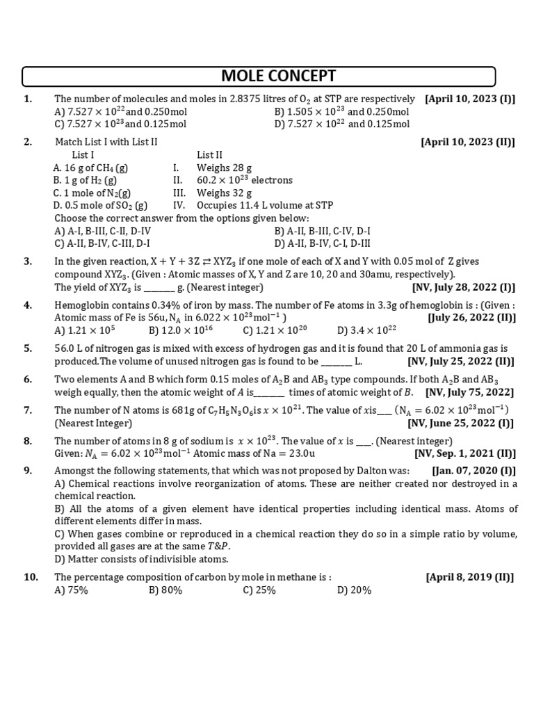 Mole Concept and Calculations | PDF | Mole (Unit) | Chemical Compounds