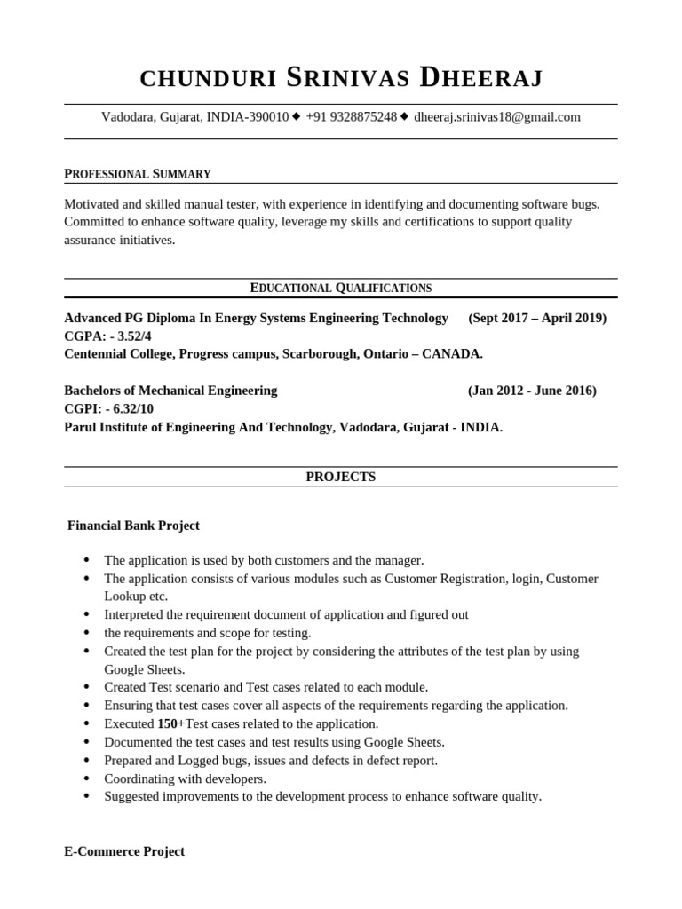 Srinivasdheeraj - Resume - Revised 2.1 | PDF | Software Quality ...