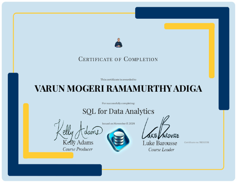 SQL for Data Analytics Completion Certificate | PDF