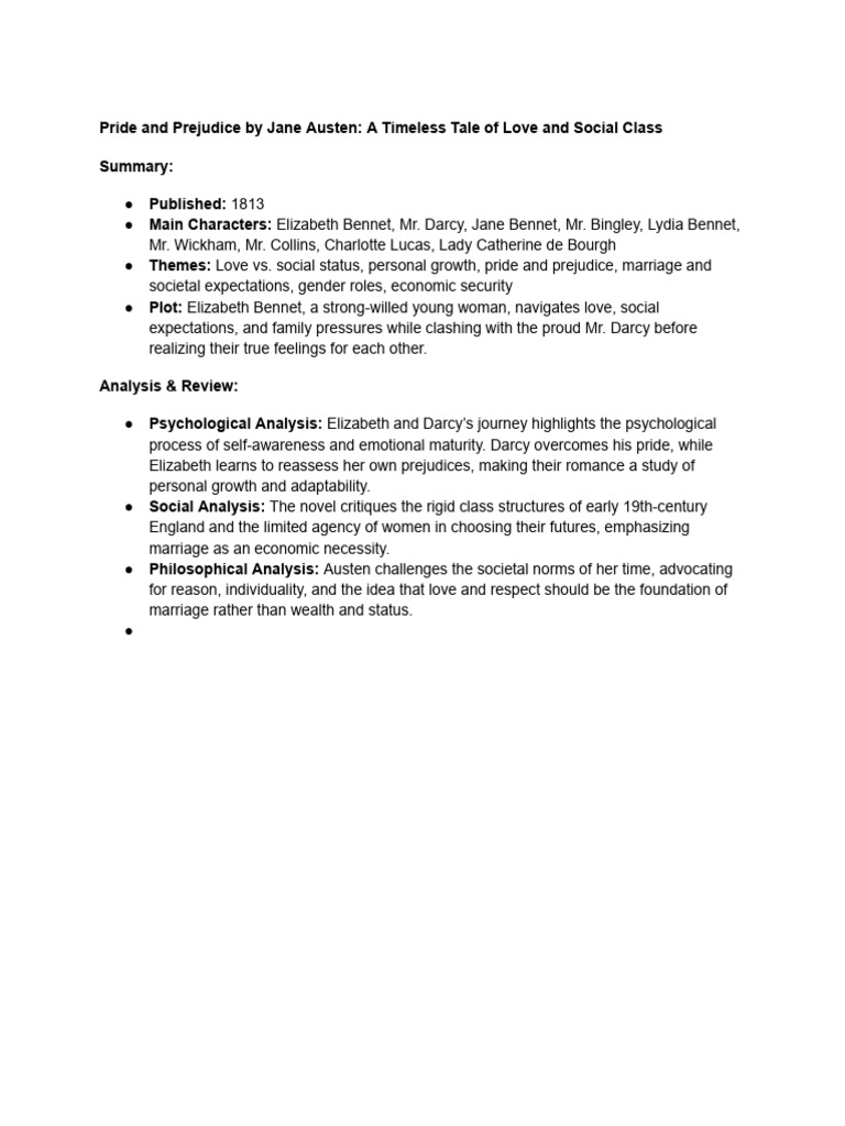 Analysis of Pride and Prejudice Themes | PDF