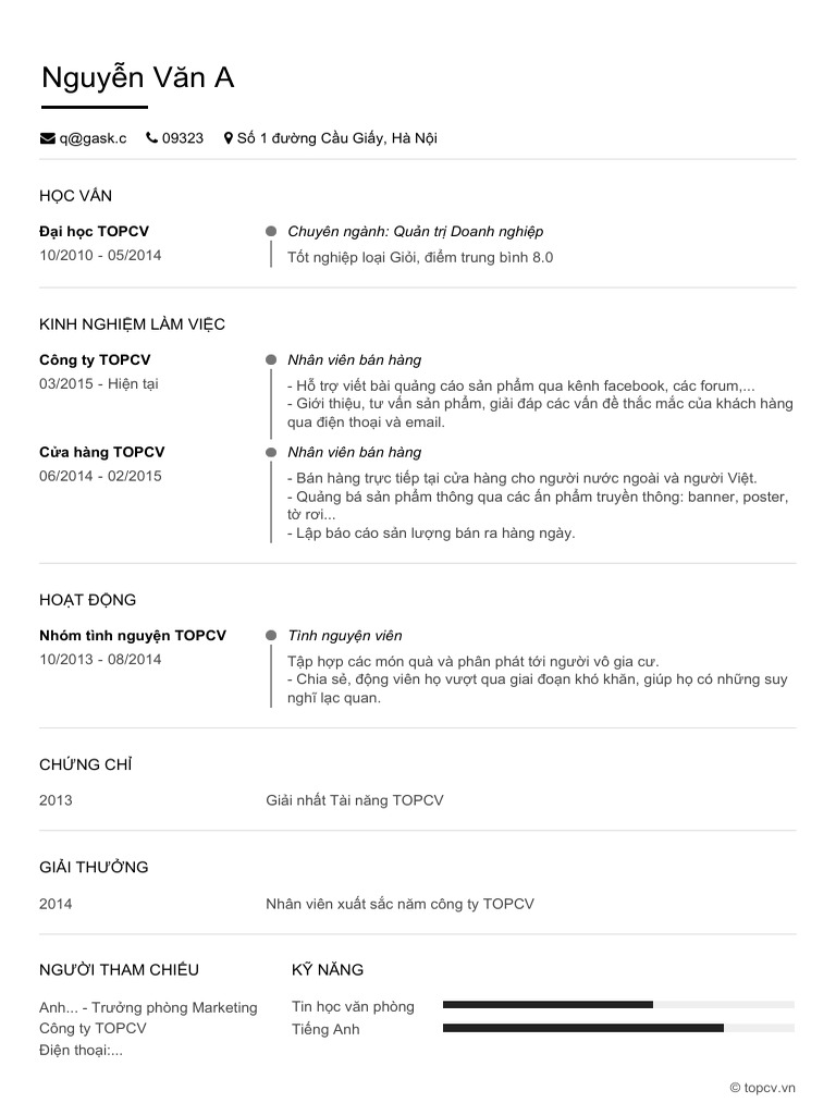 Nguyen Van A TopCV - VN 310820.204256 | PDF
