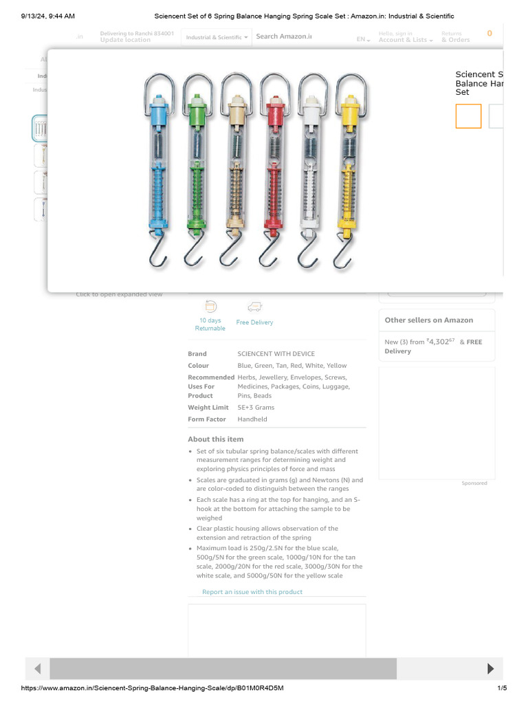 Sciencent 6-Piece Spring Balance Set | PDF | Weighing Scale | Weight