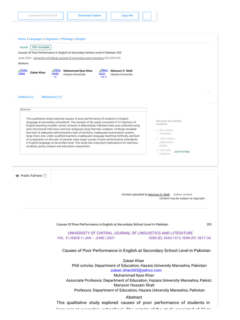 Causes of Poor English Performance in Pakistan | PDF | Teachers ...