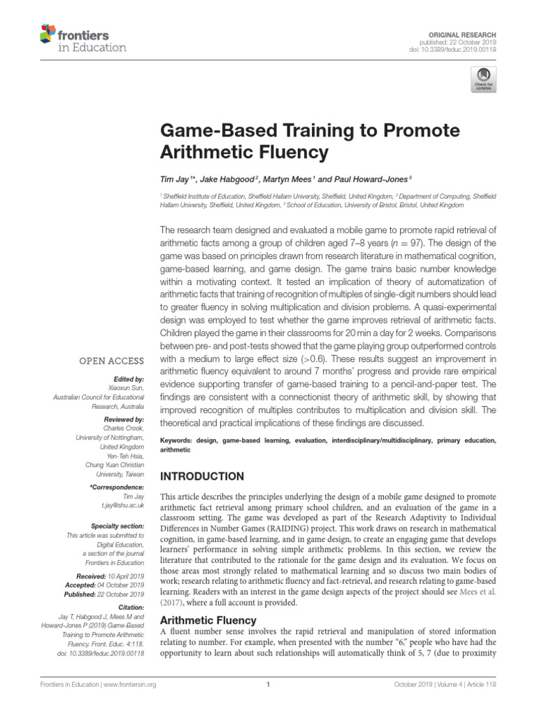 Game-Based Training for Arithmetic Fluency | PDF | Learning ...