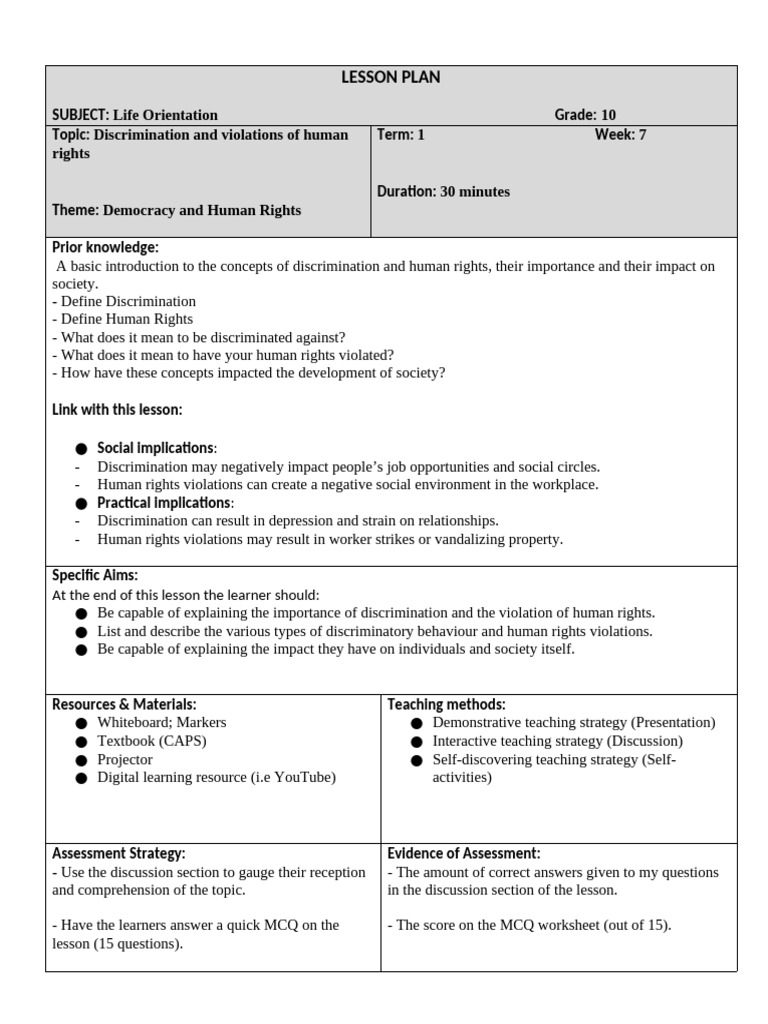 EDC 201 Assignment 2 - Lesson Plan | PDF | Learning | Lesson Plan