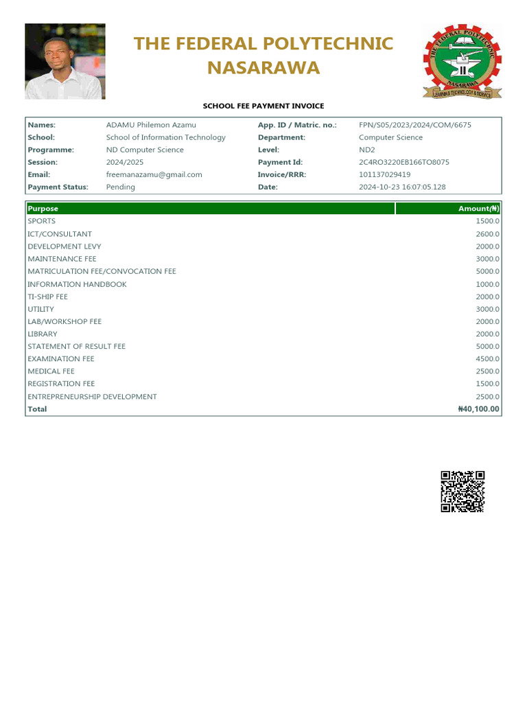 Federal Polytechnic Nasarawa Fees Breakdown | PDF | Payments | Services ...