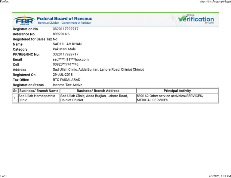 TaxPayer NTN Certificate | PDF
