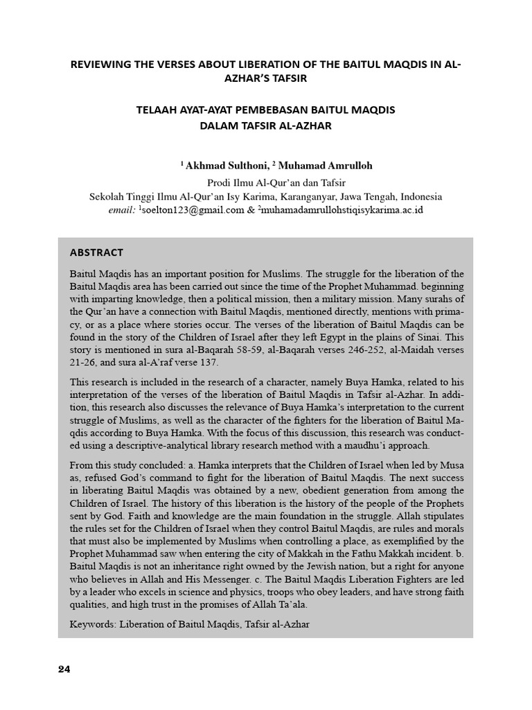 Tafsir Al-Azhar: Pembebasan Baitul Maqdis | PDF