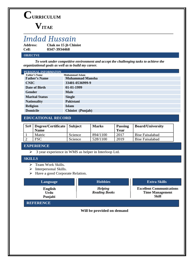 Imdad Hussain's Professional CV | PDF