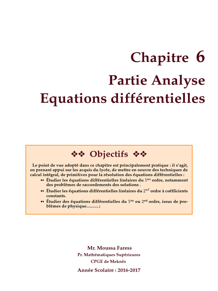 Chapitre 6 Equa Diff | PDF | Équation différentielle ordinaire | Équations