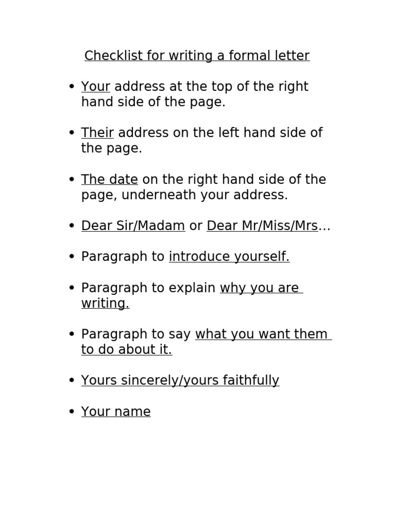 Formal Letter Checklist | PDF