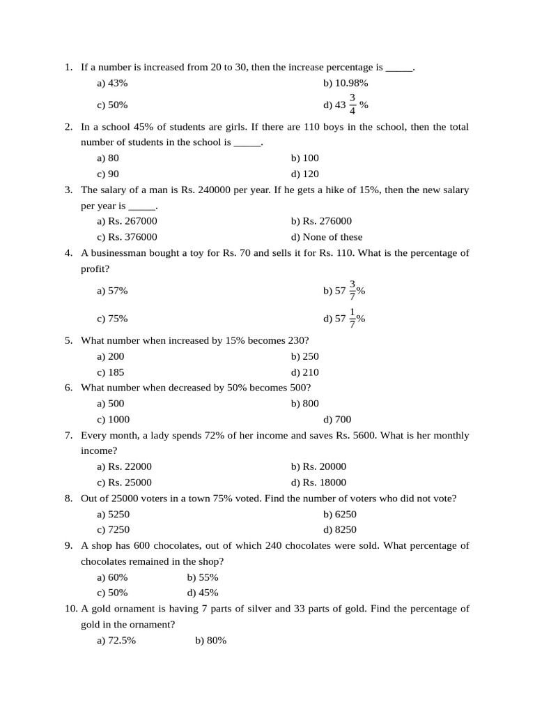 Percentage Problems and Solutions | PDF | Economies