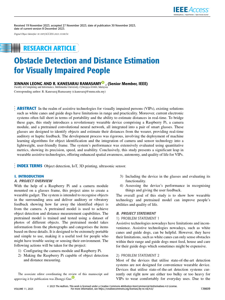 Smart Glasses for Obstacle Detection | PDF | Computer Vision | Visual ...