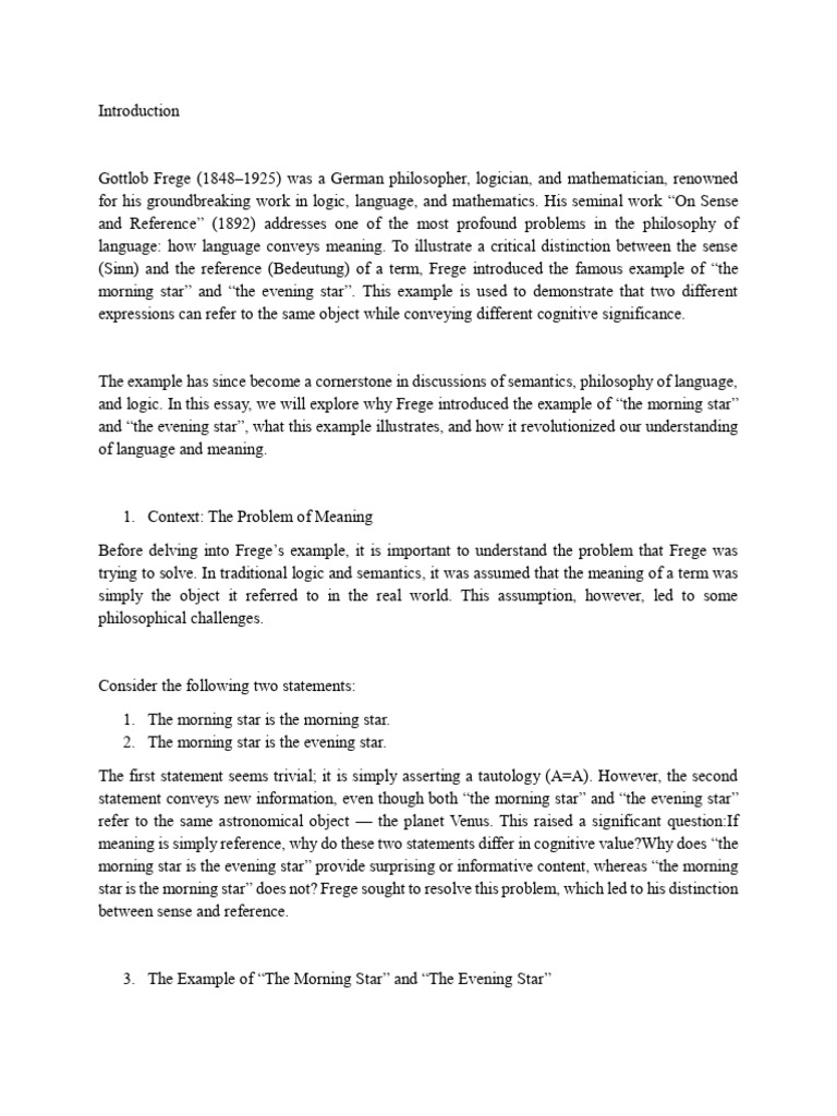Frege's Distinction: Sense vs. Reference | PDF | Semantics | Gottlob Frege