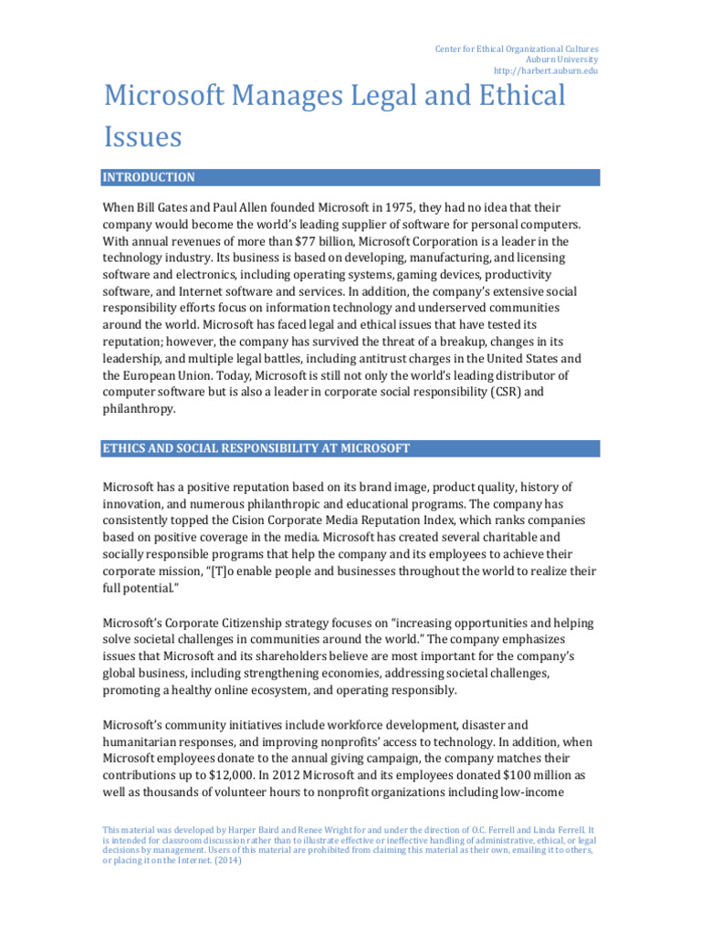 Microsoft: Navigating Ethical Challenges | PDF | Microsoft | Federal ...