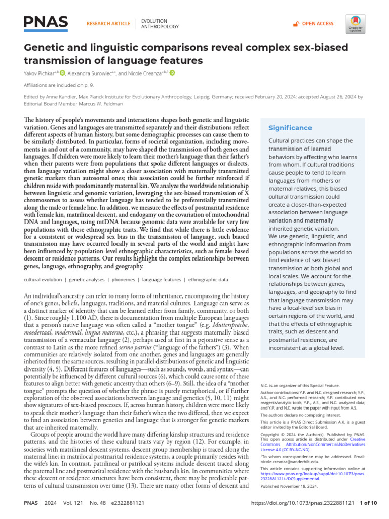 2024 Pnas Genetic and Linguistic Comparisons Reveal Complex Sex Biased ...