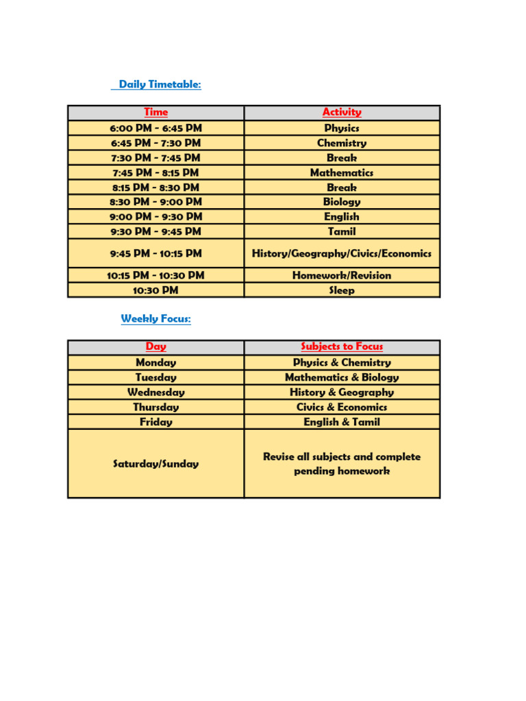 Grade 9 Timetable Pdf