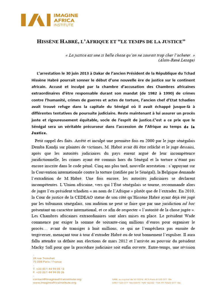 Hissène Habré : Justice en Afrique | PDF | Crimes | Crime et violence