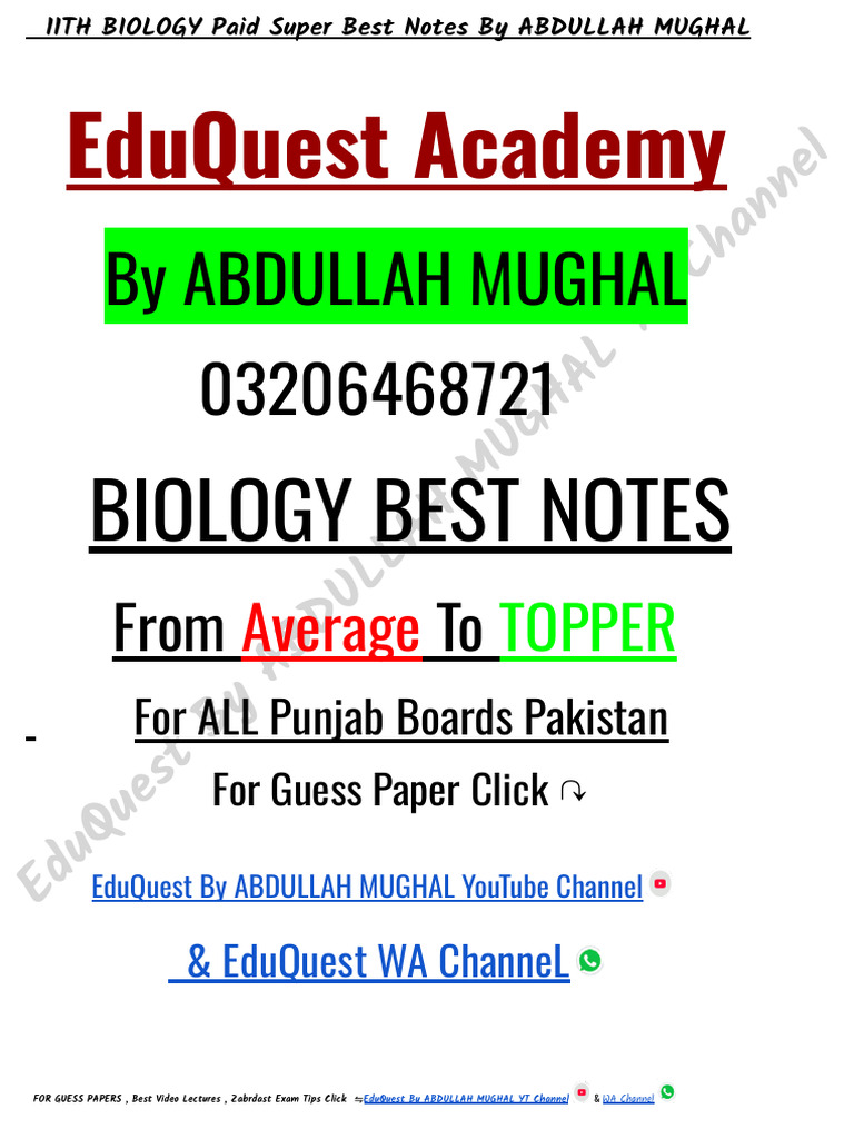 11th Bio Ch#1 Super Best Imp. Sq+Tips by Abdullah Mughal | PDF | Cancer ...