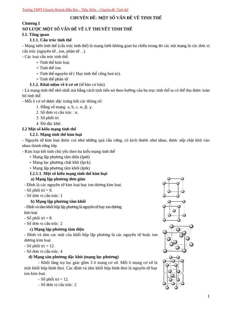 527875065 Chuyen Đề Tinh Thể HS | PDF