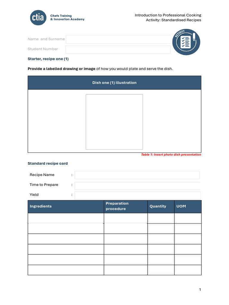 Standardised recipe pdf template | PDF | Recipe | European Cuisine